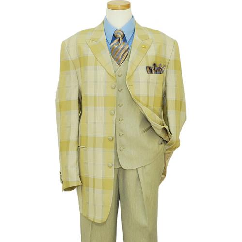 Falcone Tan / Baby Blue / Cream Plaid Vested Suit 10754